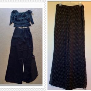 Nwt Citrine dressy Raffled top & flare pants black and white polka dot …